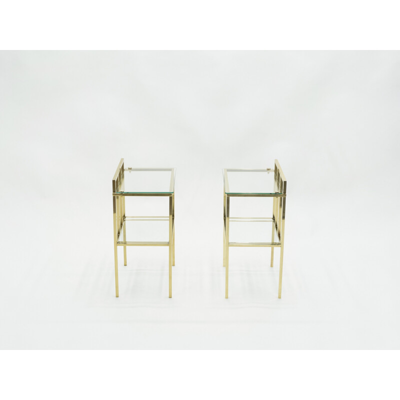 Pair of vintage brass and glass Attr sofa ends by Marc Duplantier, 1960