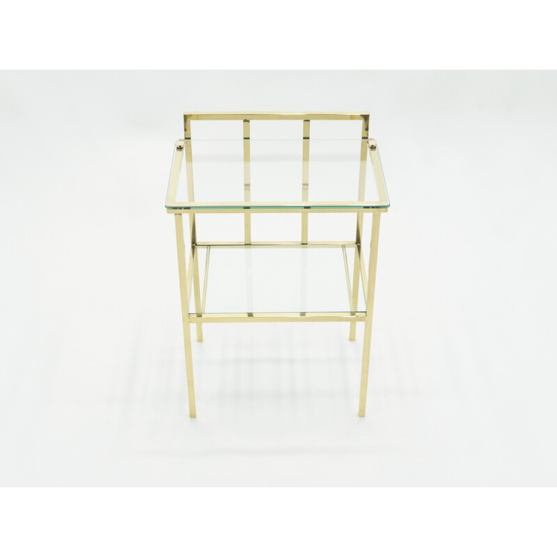 Pair of vintage brass and glass Attr sofa ends by Marc Duplantier, 1960