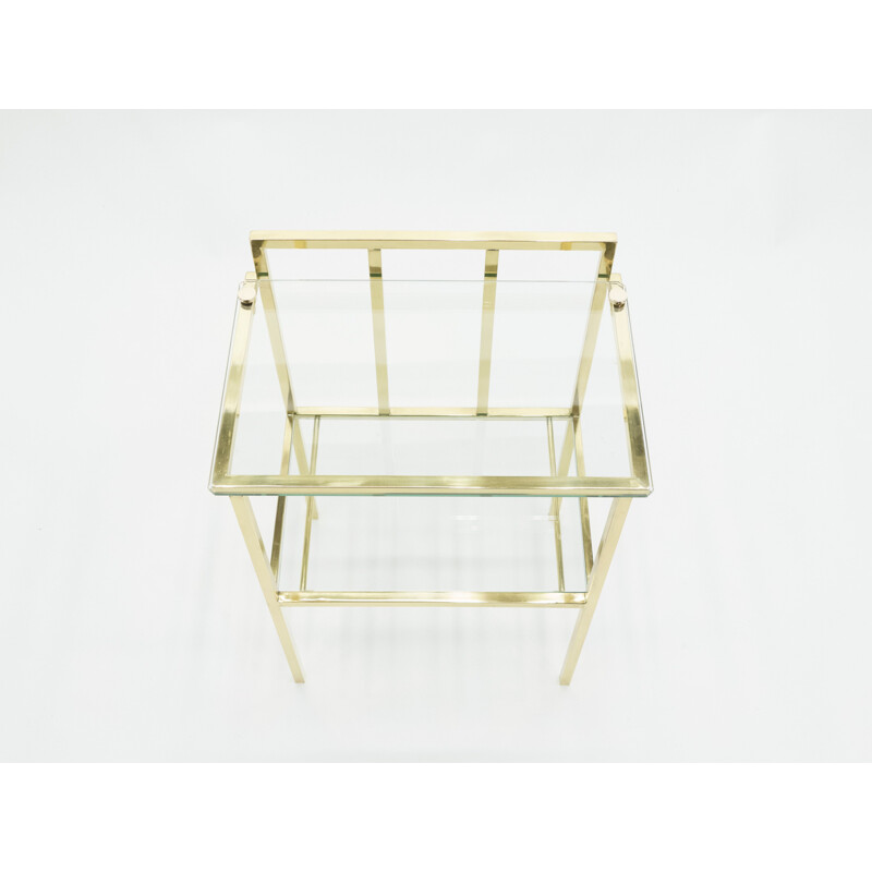 Pair of vintage brass and glass Attr sofa ends by Marc Duplantier, 1960