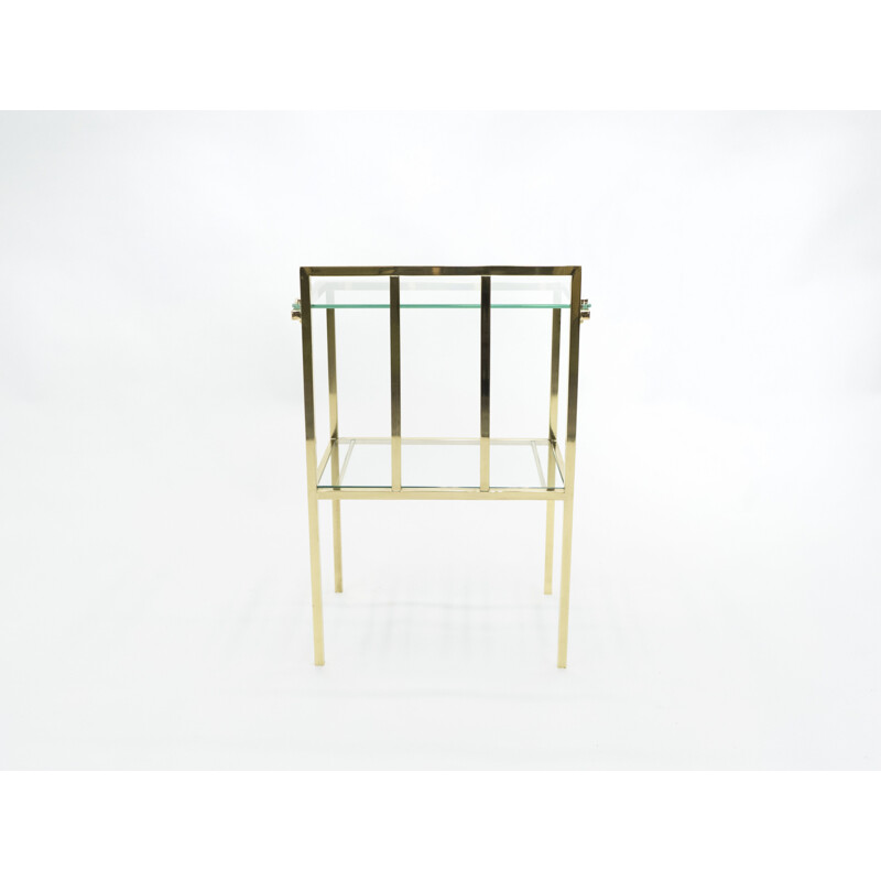 Pair of vintage brass and glass Attr sofa ends by Marc Duplantier, 1960