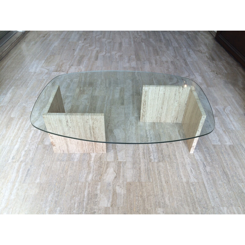 Coffee table in marble and glass - 1980s