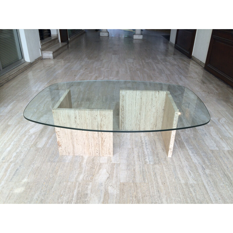 Table basse en marbre et verre - 1980