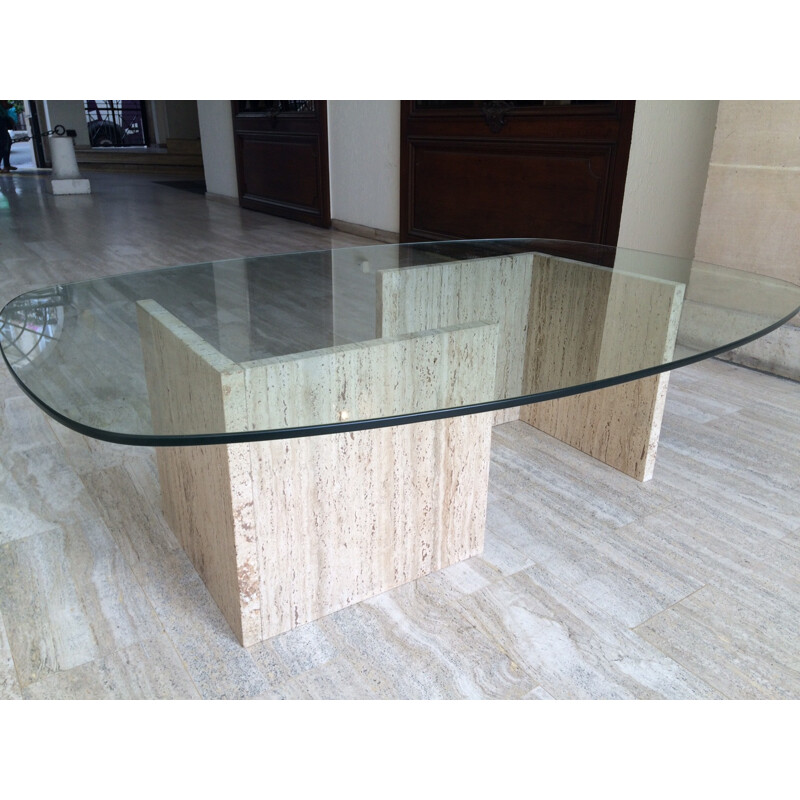 Coffee table in marble and glass - 1980s