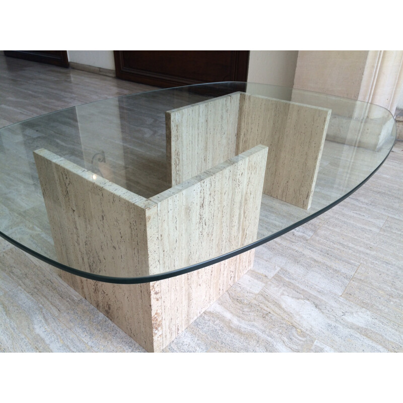Table basse en marbre et verre - 1980