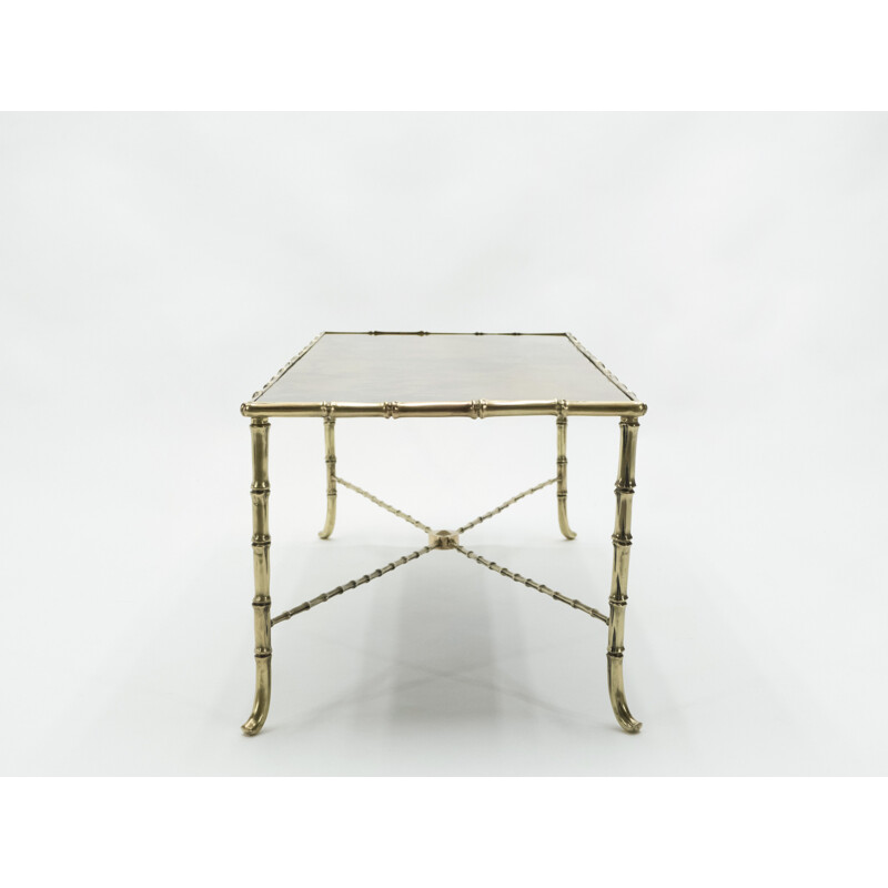 Vintage coffee table bamboo brass mirror aged Maison Jansen 1960