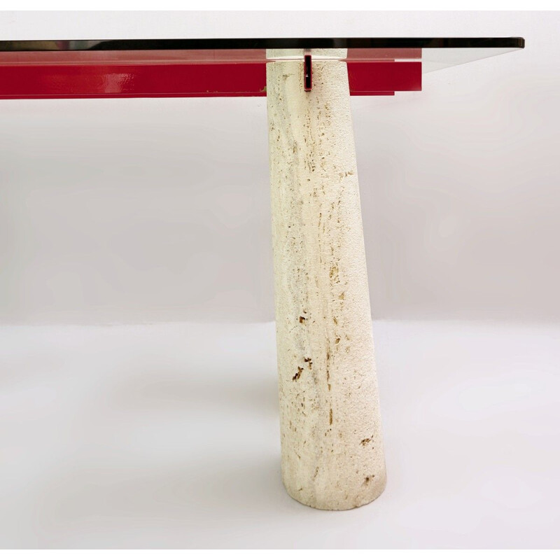 Vintage Console Table Italian Desk in Travertine And Glass