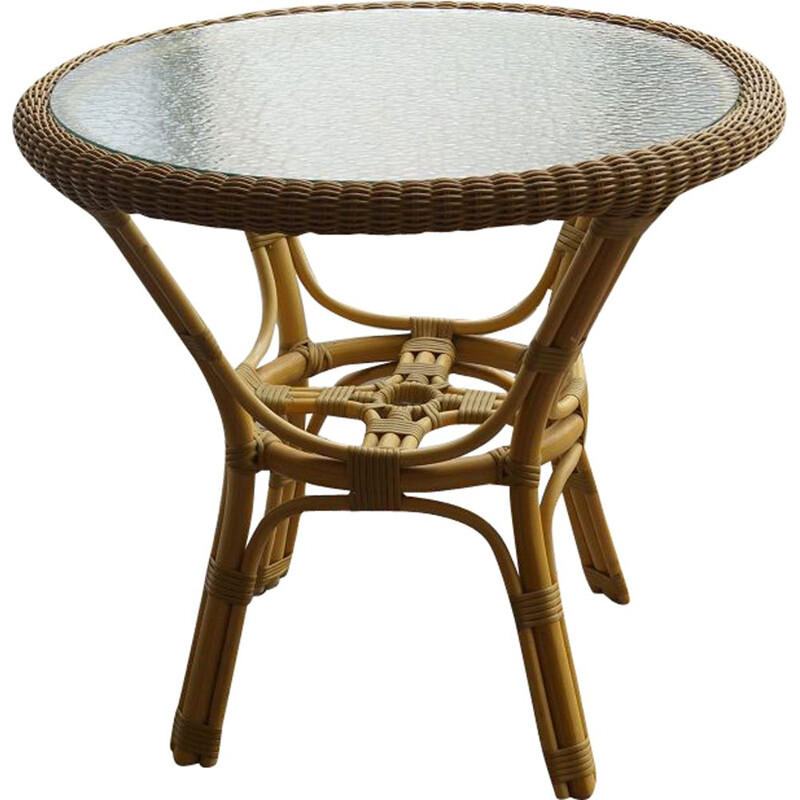 Vintage rattan and glass table 1970