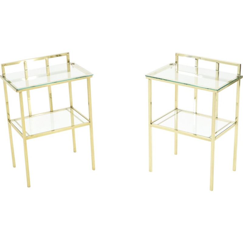 Pair of vintage brass and glass Attr sofa ends by Marc Duplantier, 1960