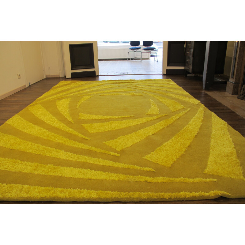 Tapis "Soleil" Roche Bobois en laine jaune - 1980