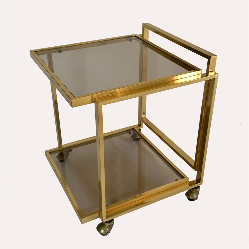Vintage nesting tables with brass and smoked glass casters, Italy 1970
