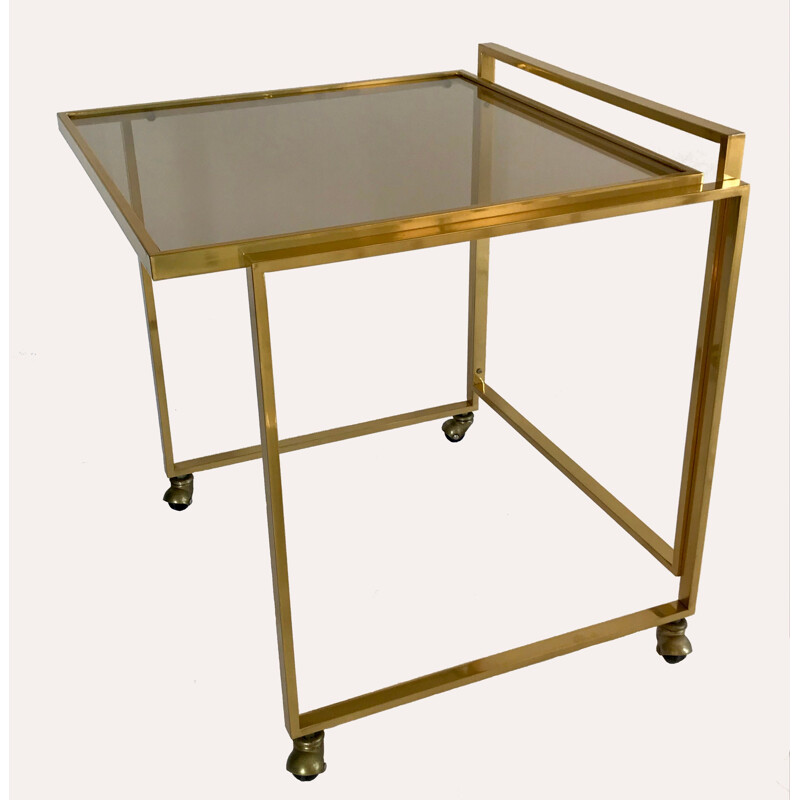 Vintage nesting tables with brass and smoked glass casters, Italy 1970