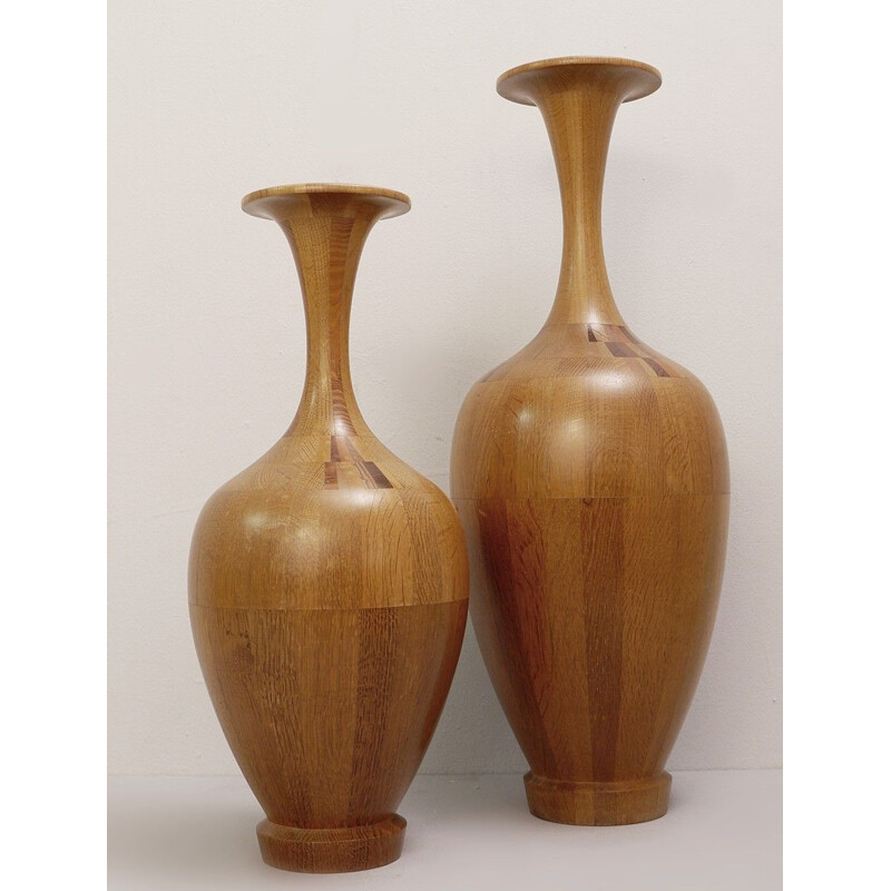 Paire de vases vintage en bois par De Coene Frère, Belgique, 1960