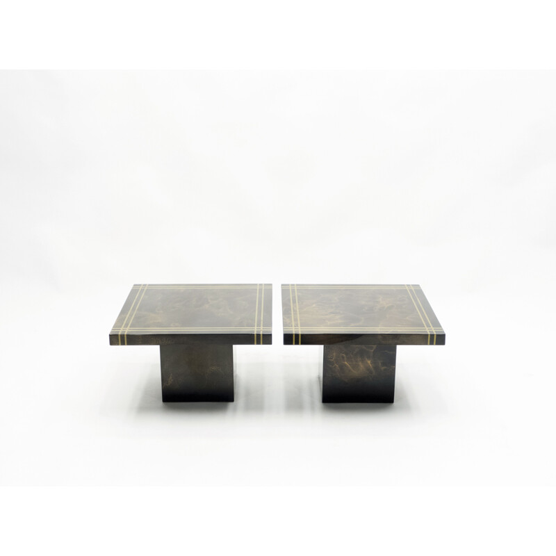 Pair of vintage brass lacquered Guy Lefevre side table for Ligne Roset 1970