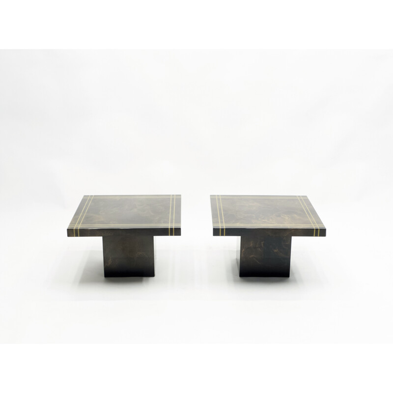 Pair of vintage brass lacquered Guy Lefevre side table for Ligne Roset 1970