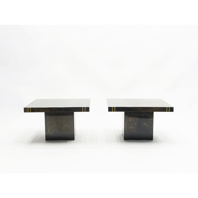 Pair of vintage brass lacquered Guy Lefevre side table for Ligne Roset 1970