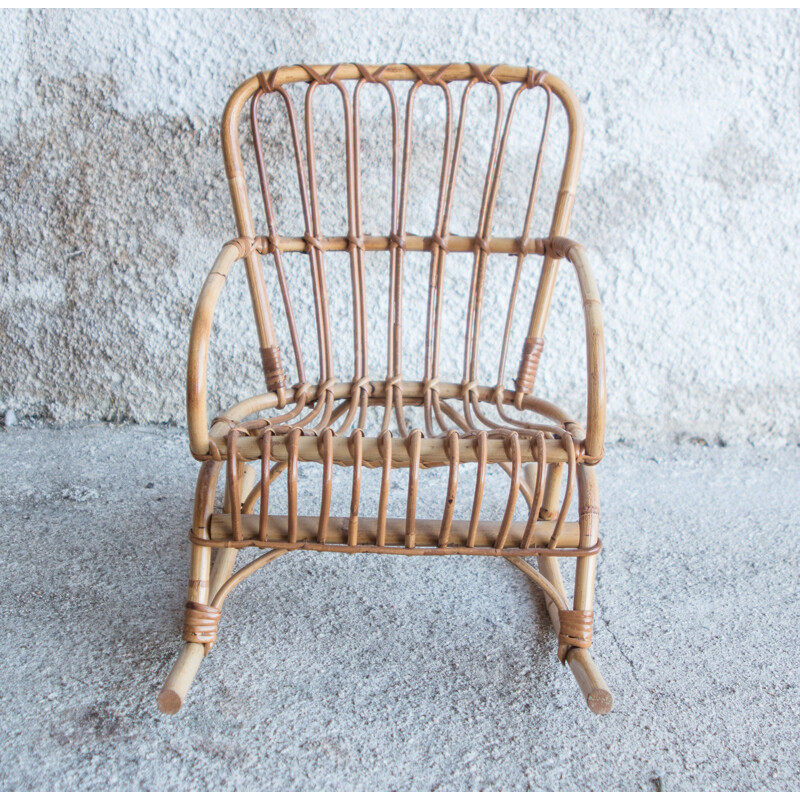 Rattan rocking armchair for children 1950