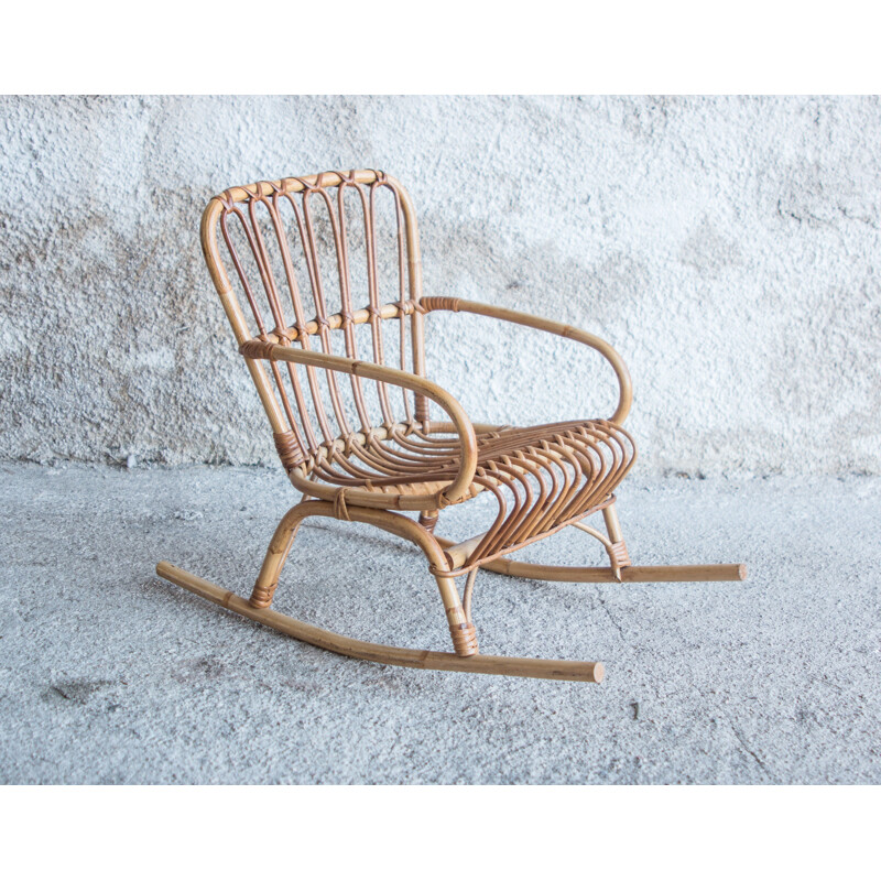 Rattan rocking armchair for children 1950