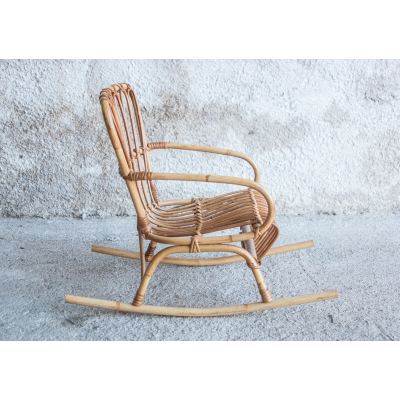 Rattan rocking armchair for children 1950