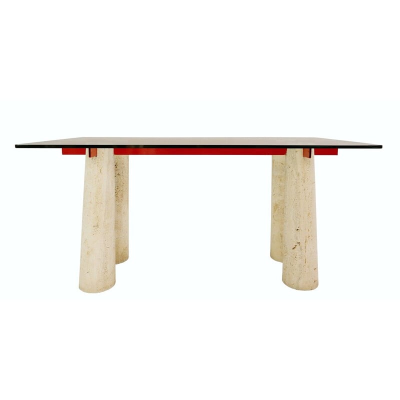 Vintage italian console table in travertine and glass