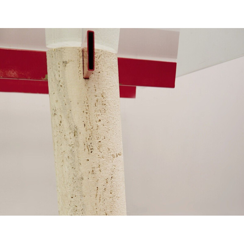 Vintage italian console table in travertine and glass