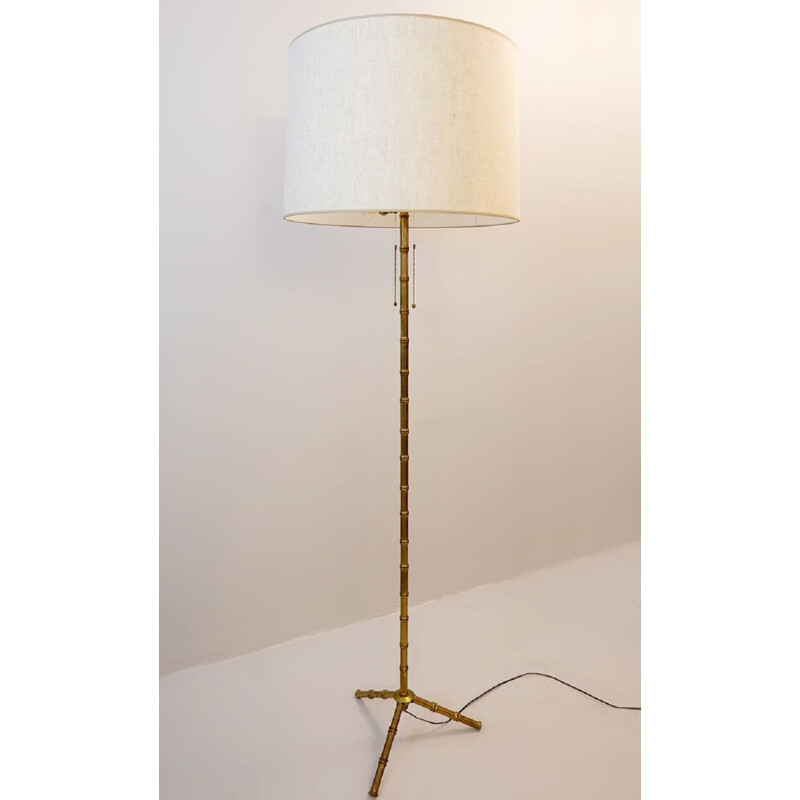 Vintage driepoot vloerlamp in bamboe en messing