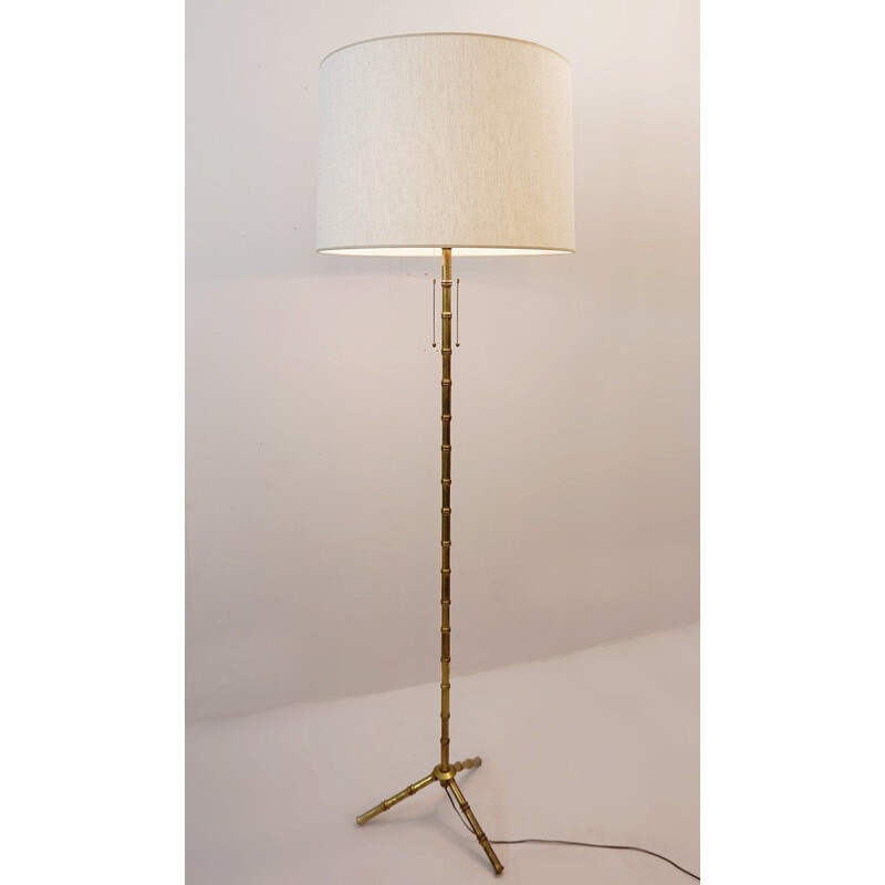 Vintage tripod floor lamp in bamboo and brass