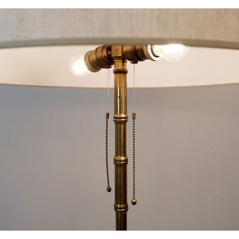 Lampadaire vintage tripod en bambou et laiton