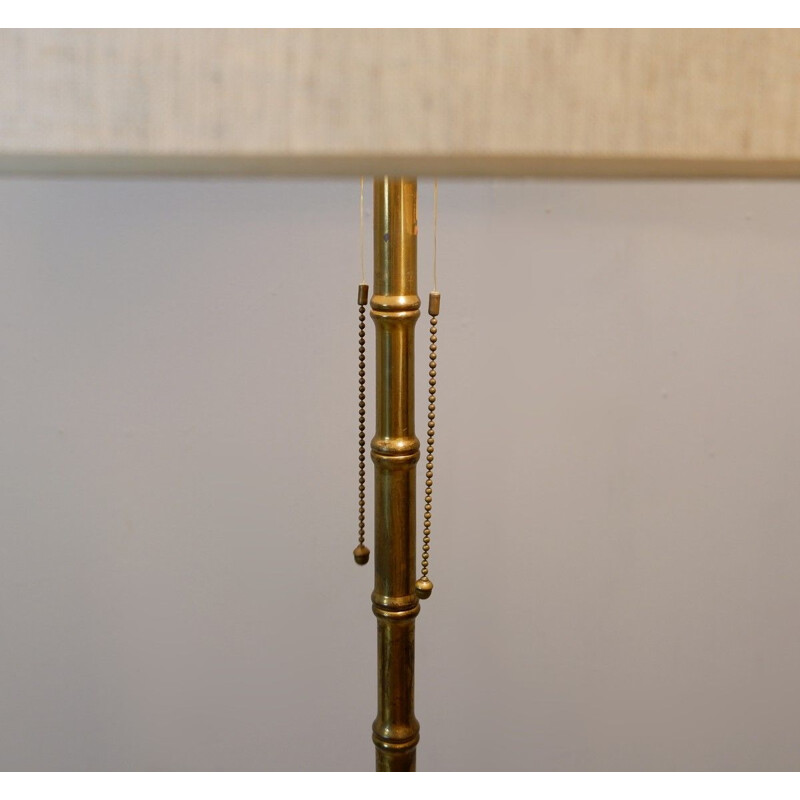 Vintage tripod floor lamp in bamboo and brass