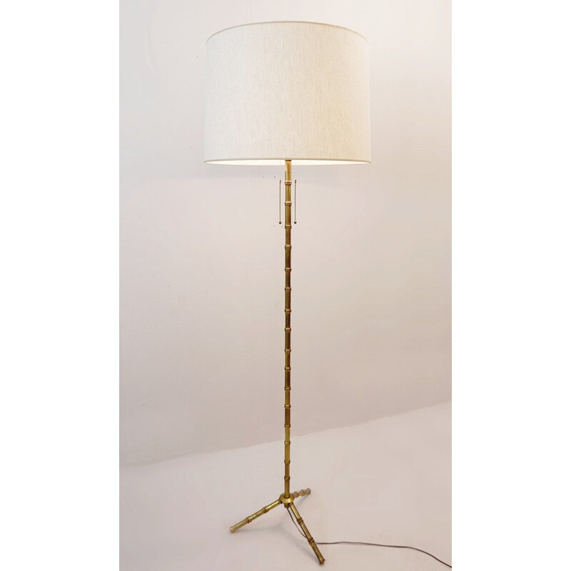 Vintage tripod floor lamp in bamboo and brass