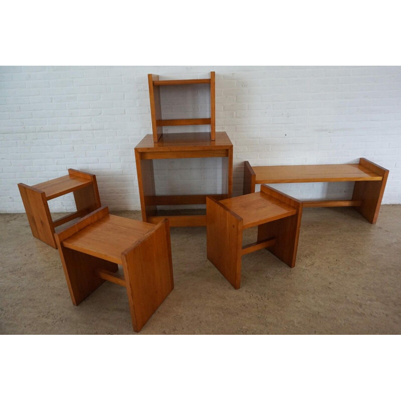 Vintage Modernist solid pine living room Set 1950s