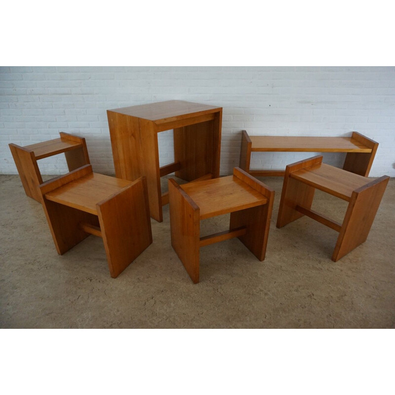 Vintage Modernist solid pine living room Set 1950s