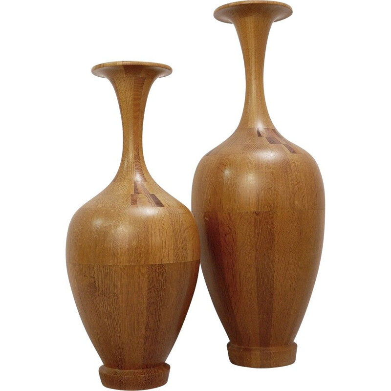 Paire de vases vintage en bois par De Coene Frère, Belgique, 1960