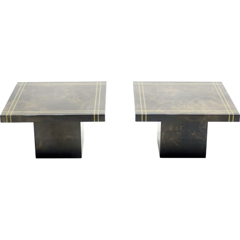Pair of vintage brass lacquered Guy Lefevre side table for Ligne Roset 1970