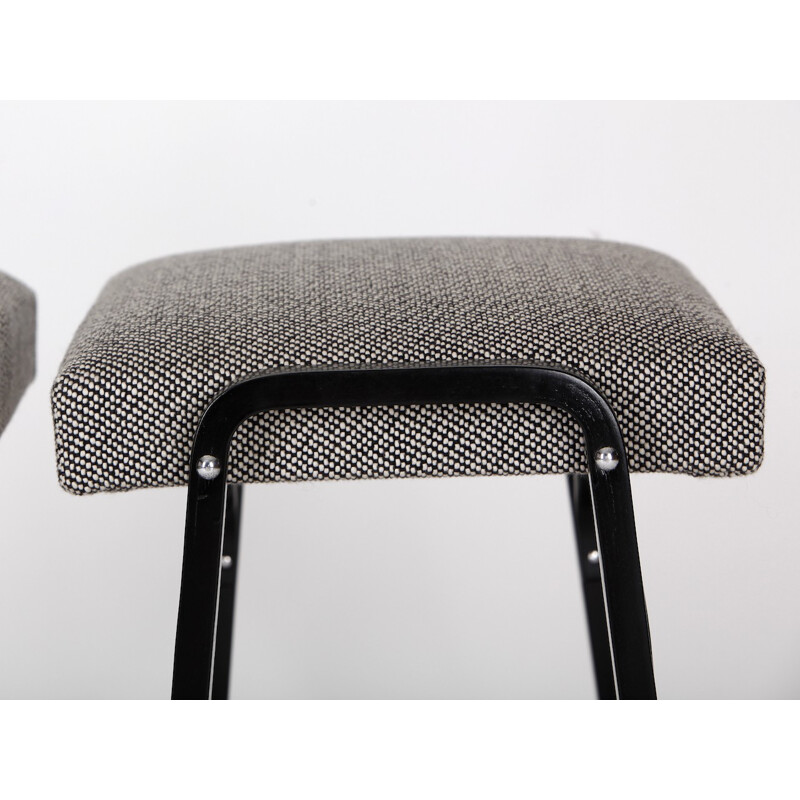 Pair of stools in oakwood and grey fabric - 1970s