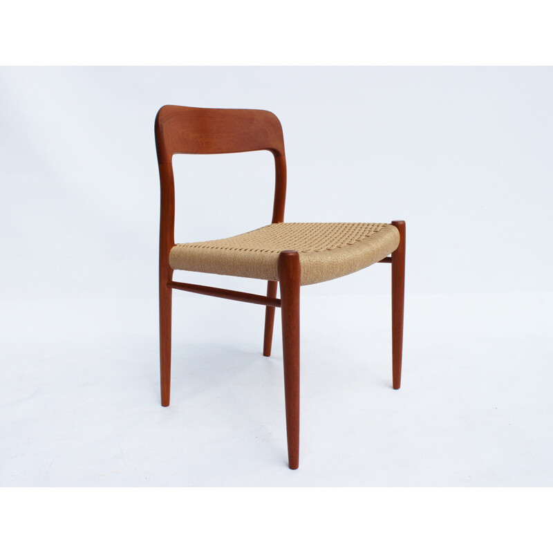 Set of 4 vintage dining chairs in teak and papercord by N.O. Moller 1960s