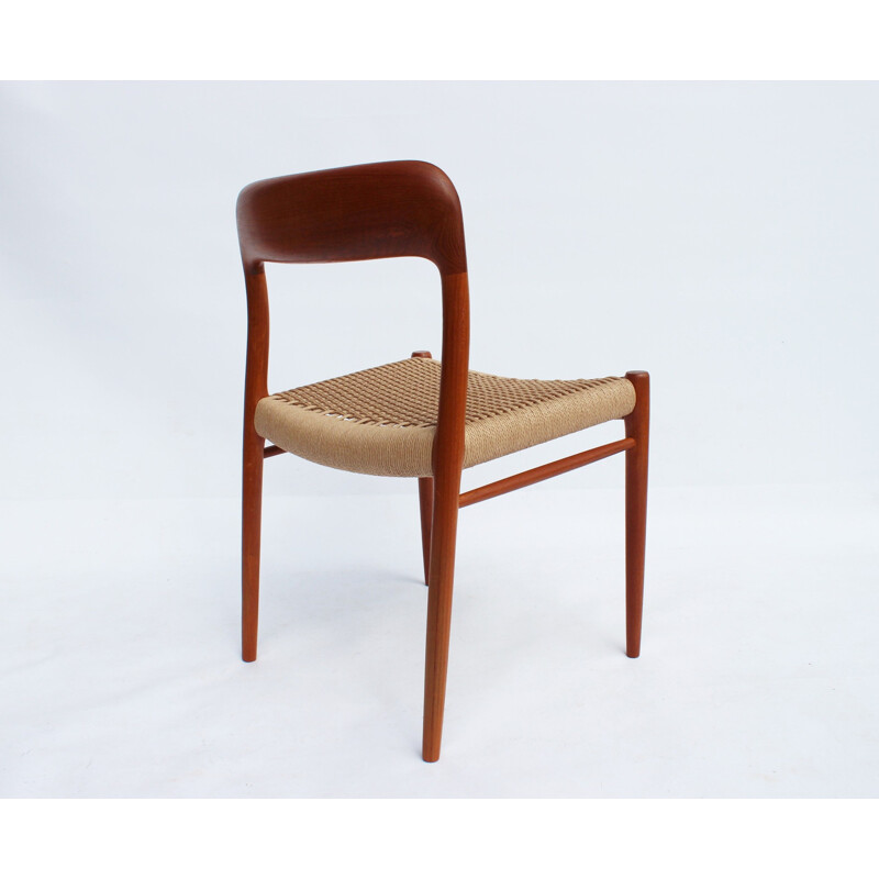 Set of 4 vintage dining chairs in teak and papercord by N.O. Moller 1960s