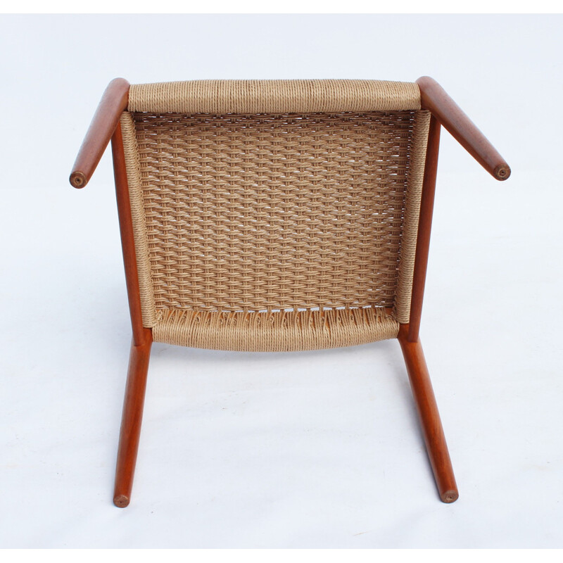 Set of 4 vintage dining chairs in teak and papercord by N.O. Moller 1960s