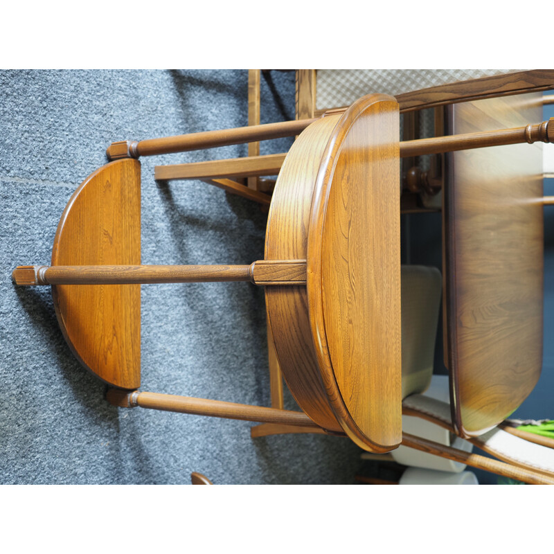 Mid-Century Ercol Golden Dawn Half Moon Hallway Side Table Solid Elm