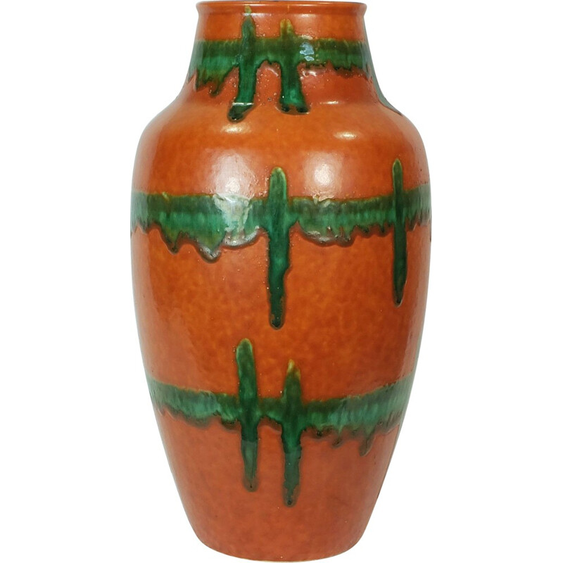 German Scheurich Keramik vase in orange and green ceramic - 1970s