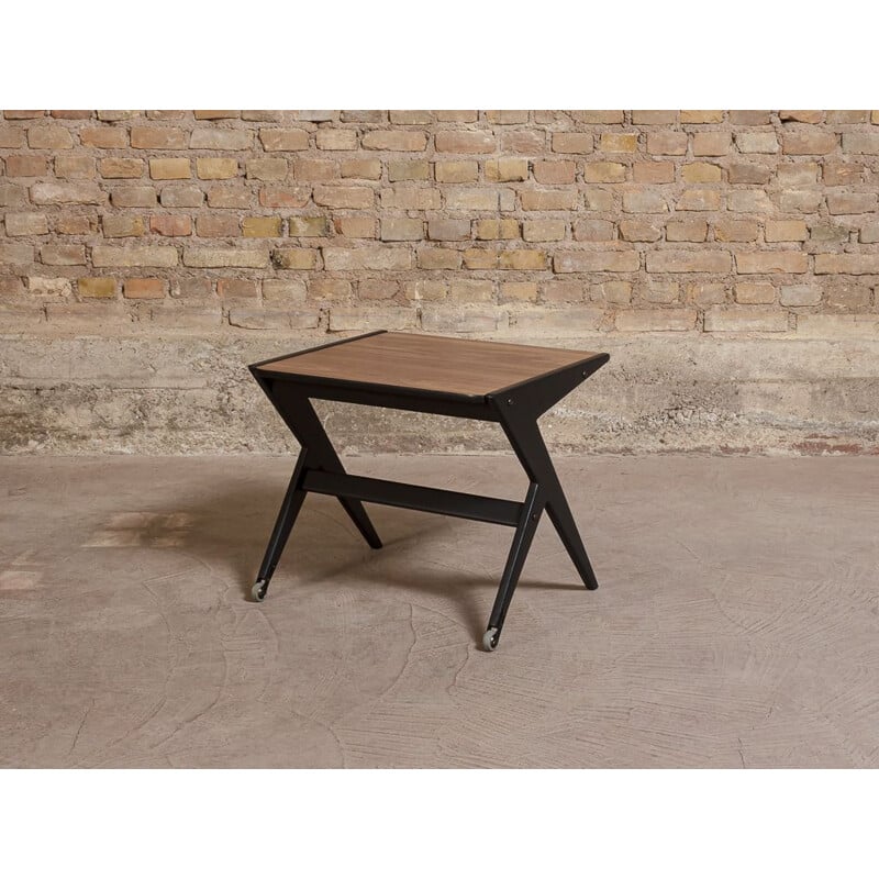 Vintage sidetable in walnut veneer with casters