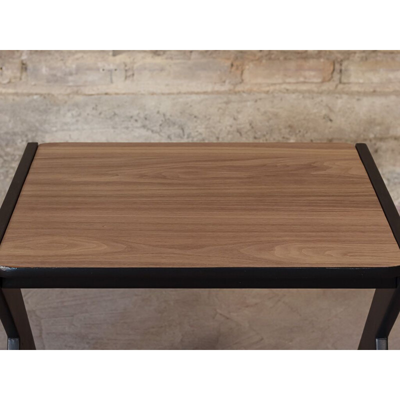 Vintage sidetable in walnut veneer with casters