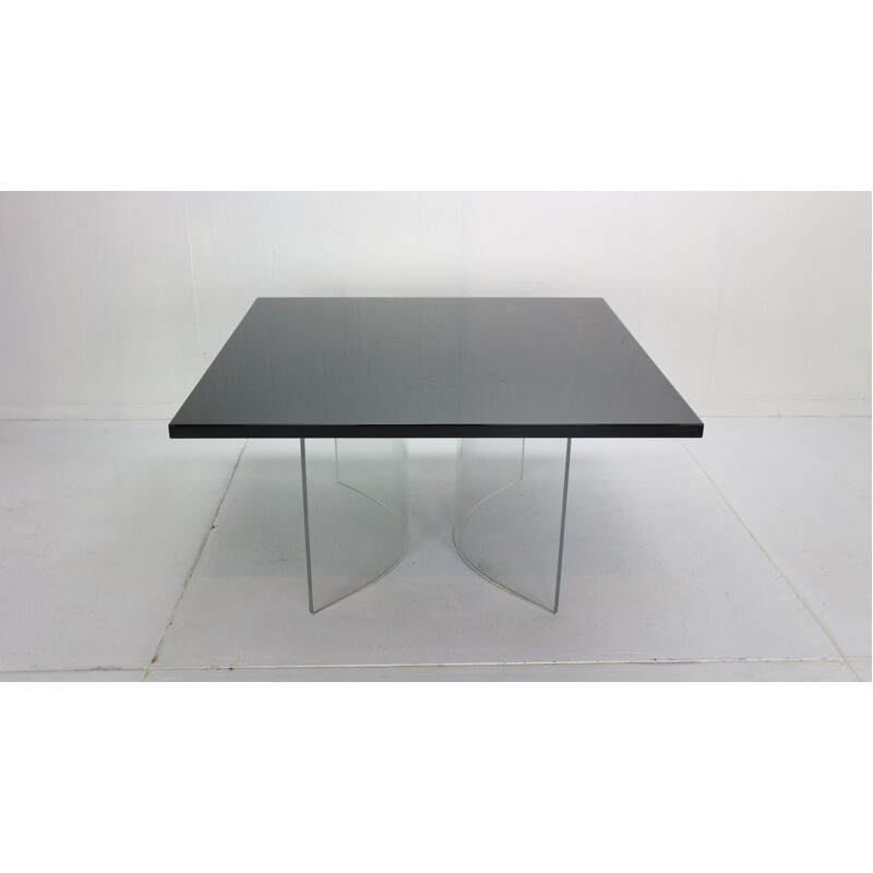 Vintage Black Square Floating Dinning Table Italy 1970s