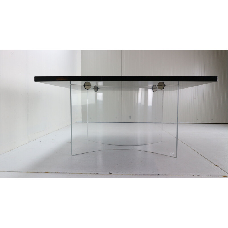 Vintage Black Square Floating Dinning Table Italy 1970s