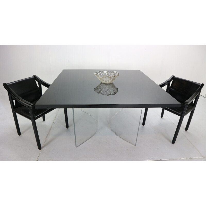 Vintage Black Square Floating Dinning Table Italy 1970s
