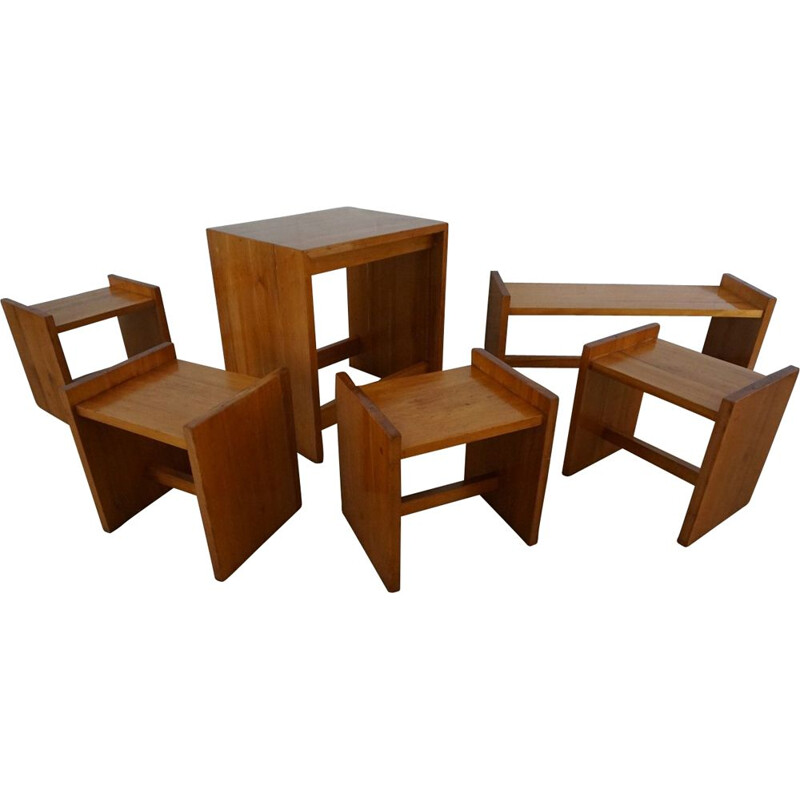 Vintage Modernist solid pine living room Set 1950s