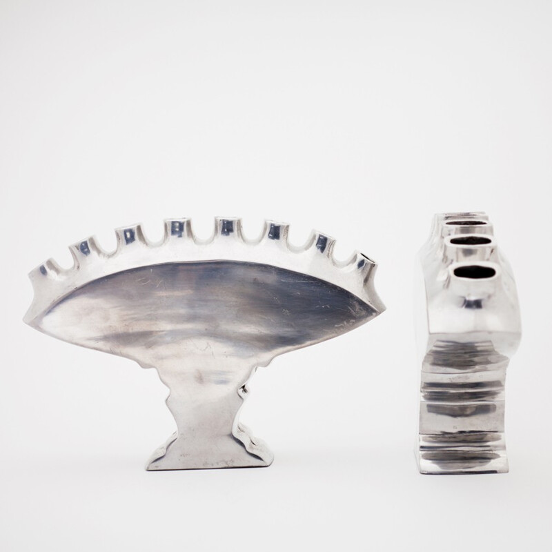 Set of 2 vases in cast aluminum - 1980s