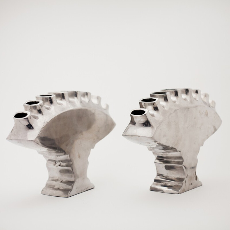 Set of 2 vases in cast aluminum - 1980s