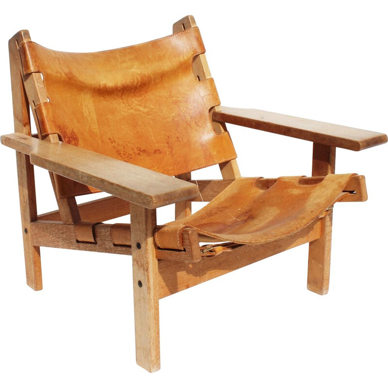 Vintage Easy chair of oak and patinated leather by Kurt Ostervig 