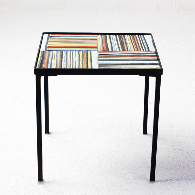 Table d'appoint vintage en céramique polychrome, Roger CAPRON - 1950