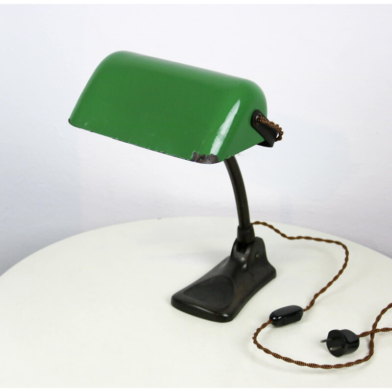 Candeeiro Vintage green e black banker's lamp, Art Nouveau, 1920